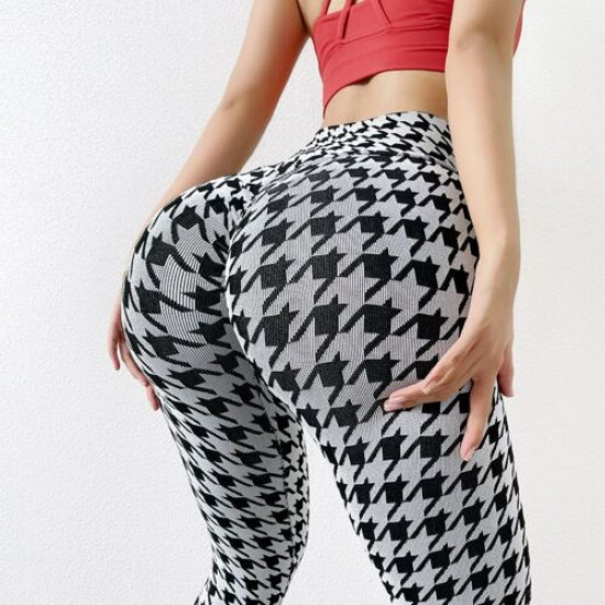 Sports Women Plaid Leggings Pants Yoga Gym Fitness Tight Breathable Elastic Wear
