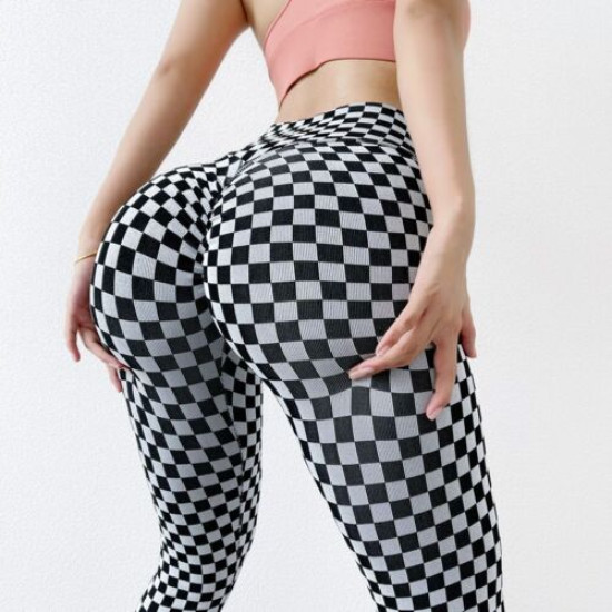 Sports Women Plaid Leggings Pants Yoga Gym Fitness Tight Breathable Elastic Wear