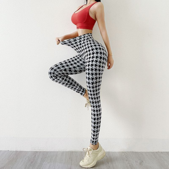 Sports Women Plaid Leggings Pants Yoga Gym Fitness Tight Breathable Elastic Wear