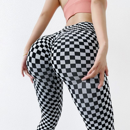 Sports Women Plaid Leggings Pants Yoga Gym Fitness Tight Breathable Elastic Wear