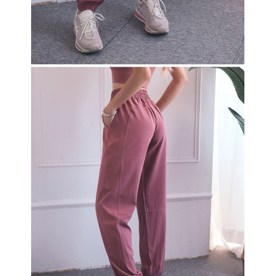Training Yoga Pants Sports Trousers Exercise Fitness High Waist Drawstring Solid