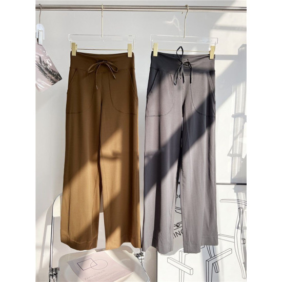 Yoga Side Pocket Pants Women Drawstring Wide Leg High Waist Squat Proof Clothes