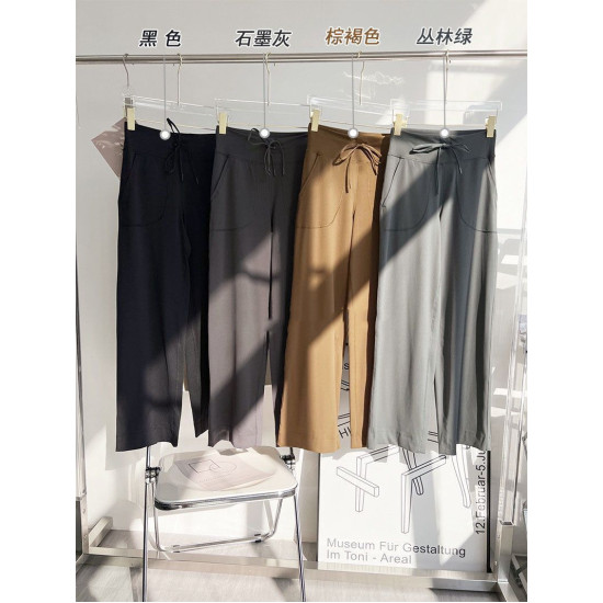 Yoga Side Pocket Pants Women Drawstring Wide Leg High Waist Squat Proof Clothes