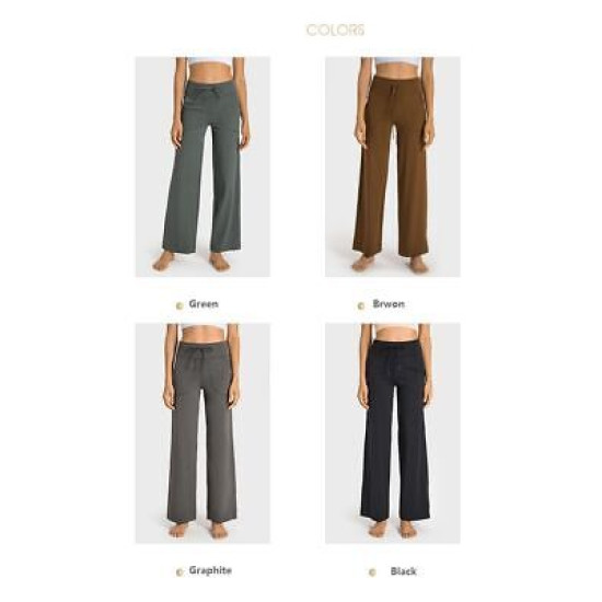 Yoga Side Pocket Pants Women Drawstring Wide Leg High Waist Squat Proof Clothes