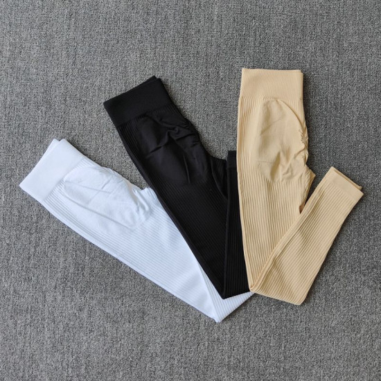 Ribbed Women Yoga Pants Legging Seamless High Waist Breathable Activewear Bottom