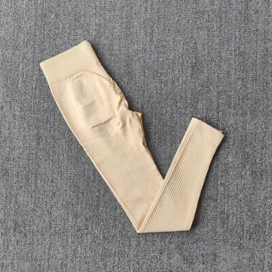 Ribbed Women Yoga Pants Legging Seamless High Waist Breathable Activewear Bottom