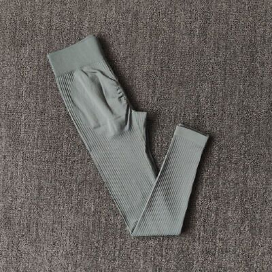 Ribbed Women Yoga Pants Legging Seamless High Waist Breathable Activewear Bottom
