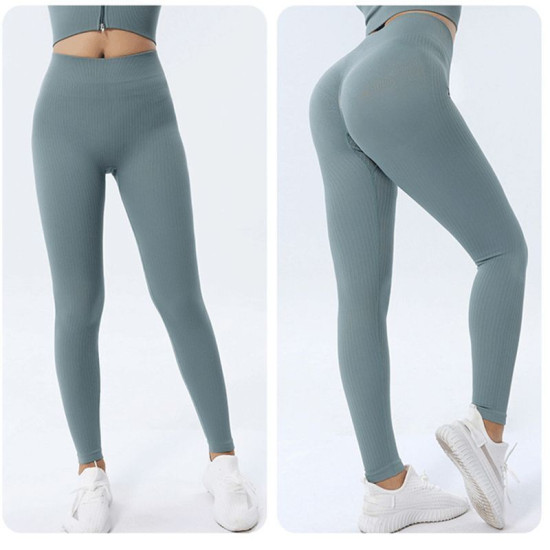 Ribbed Women Yoga Pants Legging Seamless High Waist Breathable Activewear Bottom