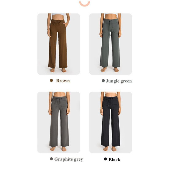 Drawstring Women Yoga Pants High Waist Wide Leg Full Length With Pockets Clothes