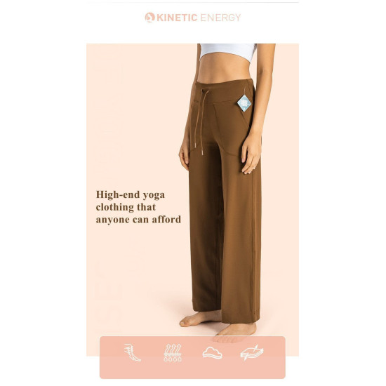 Drawstring Women Yoga Pants High Waist Wide Leg Full Length With Pockets Clothes