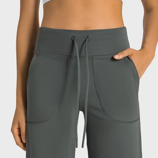 Drawstring Women Yoga Pants High Waist Wide Leg Full Length With Pockets Clothes