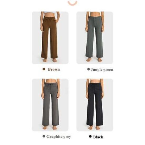 Drawstring Women Yoga Pants High Waist Wide Leg Full Length With Pockets Clothes