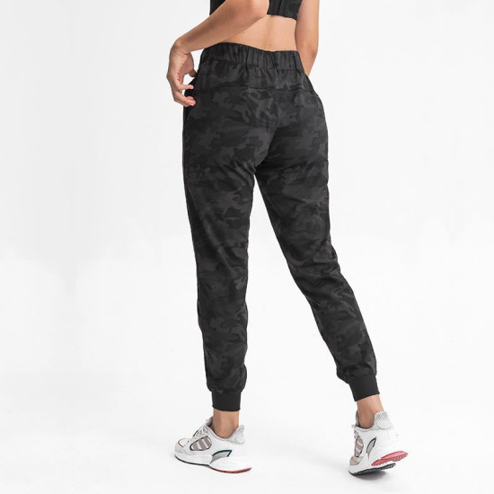 Women Sports Camo Jogger Drawstring Waist Workout Tapered Sweatpants With Pocket