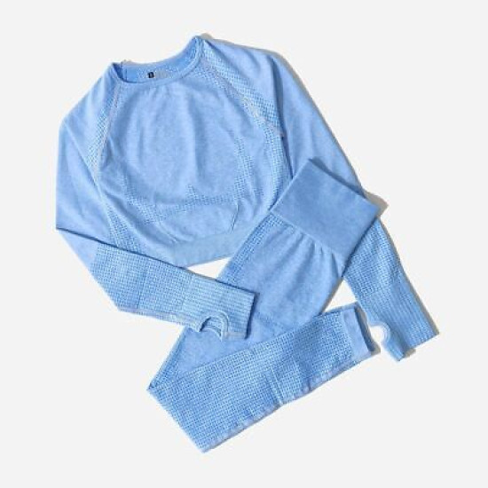 Seamless Women Yoga Sets Fitness Solid Crop Tops Sweatshirts High Waist Leggings