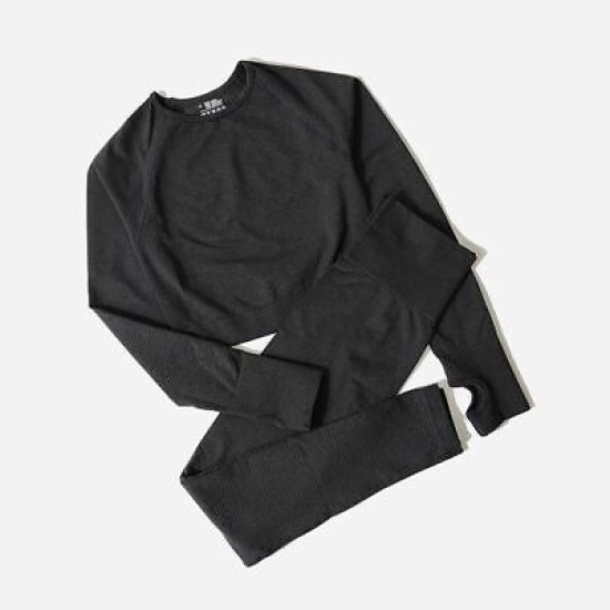 Seamless Women Yoga Sets Fitness Solid Crop Tops Sweatshirts High Waist Leggings