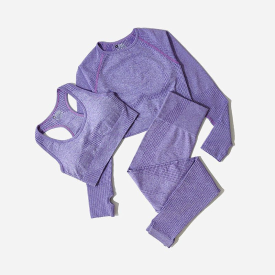 Seamless Women Yoga Sets Fitness Solid Crop Tops Sweatshirts High Waist Leggings