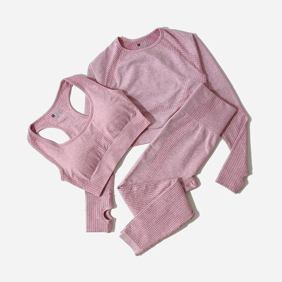 Seamless Women Yoga Sets Fitness Solid Crop Tops Sweatshirts High Waist Leggings