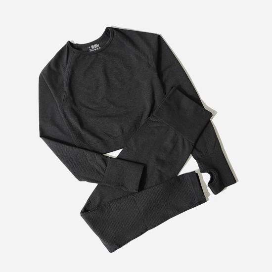 Seamless Women Yoga Sets Fitness Solid Crop Tops Sweatshirts High Waist Leggings