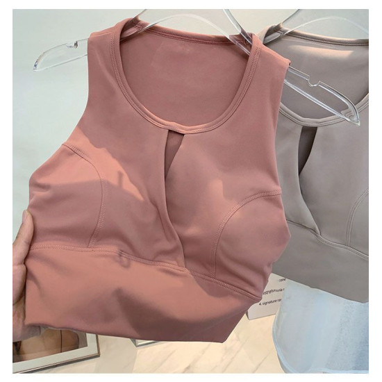 Yoga Sports Women Bras Padded Top Racerback Wireless Vest Nylon Solid Activewear