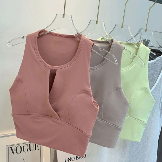 Yoga Sports Women Bras Padded Top Racerback Wireless Vest Nylon Solid Activewear