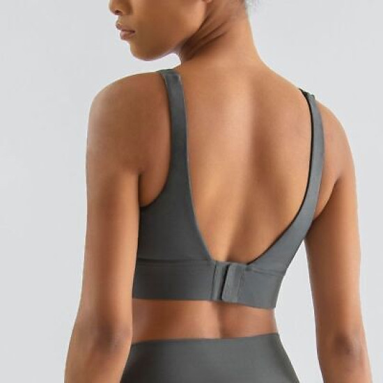 Yoga Women Sports Bra Gym Fitness Buckle Bralette Chest Pad Removable Solid Tops