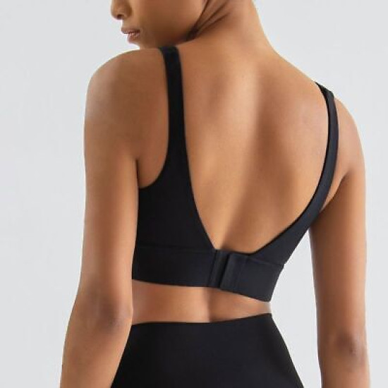 Yoga Women Sports Bra Gym Fitness Buckle Bralette Chest Pad Removable Solid Tops