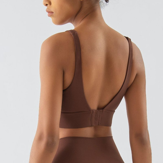 Yoga Women Sports Bra Gym Fitness Buckle Bralette Chest Pad Removable Solid Tops