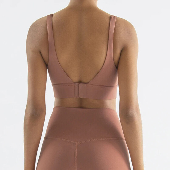 Yoga Women Sports Bra Gym Fitness Buckle Bralette Chest Pad Removable Solid Tops