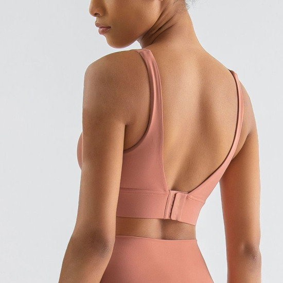 Yoga Women Sports Bra Gym Fitness Buckle Bralette Chest Pad Removable Solid Tops