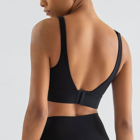 Yoga Women Sports Bra Gym Fitness Buckle Bralette Chest Pad Removable Solid Tops