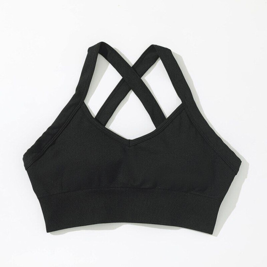 Sports Bra Women Cross Crop Top Solid Yoga Padded Running Gym Workout Activewear