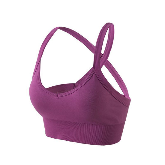 Sports Bra Women Cross Crop Top Solid Yoga Padded Running Gym Workout Activewear