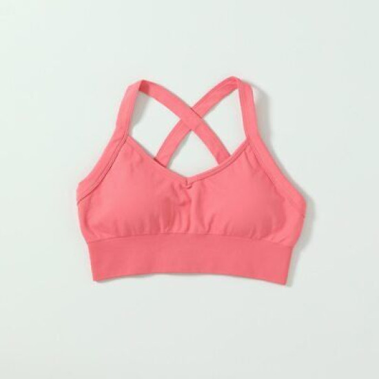 Sports Bra Women Cross Crop Top Solid Yoga Padded Running Gym Workout Activewear