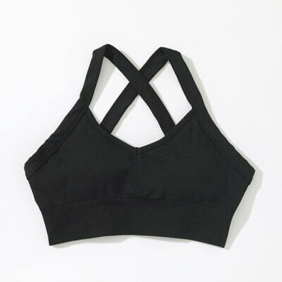 Sports Bra Women Cross Crop Top Solid Yoga Padded Running Gym Workout Activewear