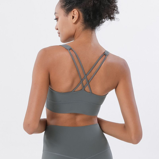 Yoga Bra Women Sports Top Bralette Solid Push Up Sportswear Removable Chest Pads