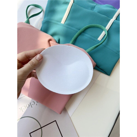 Sports Bra Women Tops Ribbed Straps Medium Support Yoga Workout Nylon Padded New