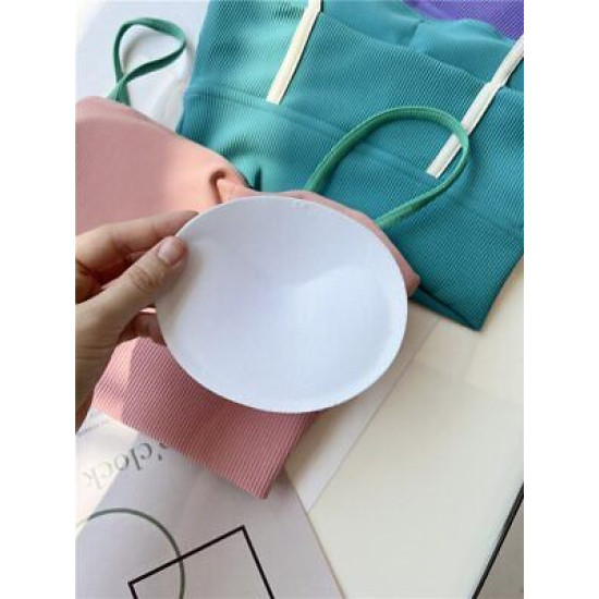 Sports Bra Women Tops Ribbed Straps Medium Support Yoga Workout Nylon Padded New