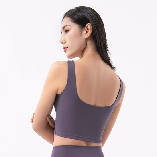 Women Yoga Sports Bra Workout Nylon Chest Pad Removable Exercise Solid Crop Tops