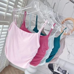 Workout Women Sports Bra Yoga Crop Tops Spaghetti Straps Padded Solid Side Pleat