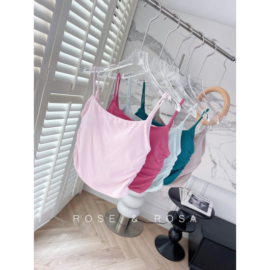 Workout Women Sports Bra Yoga Crop Tops Spaghetti Straps Padded Solid Side Pleat