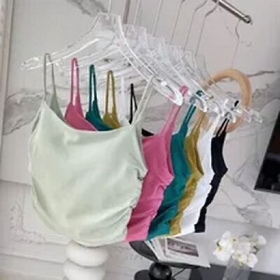 Workout Women Sports Bra Yoga Crop Tops Spaghetti Straps Padded Solid Side Pleat