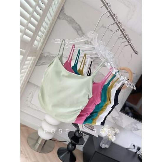 Workout Women Sports Bra Yoga Crop Tops Spaghetti Straps Padded Solid Side Pleat