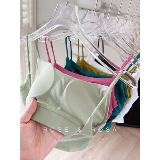 Workout Women Sports Bra Yoga Crop Tops Spaghetti Straps Padded Solid Side Pleat