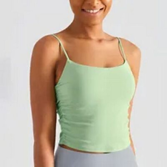 Workout Women Sports Bra Yoga Crop Tops Spaghetti Straps Padded Solid Side Pleat