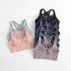Padded Women Sports Bra Strappy Back Sportswear Medium Support Training Wear New