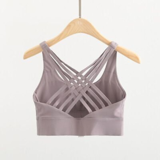 Padded Women Sports Bra Strappy Back Sportswear Medium Support Training Wear New