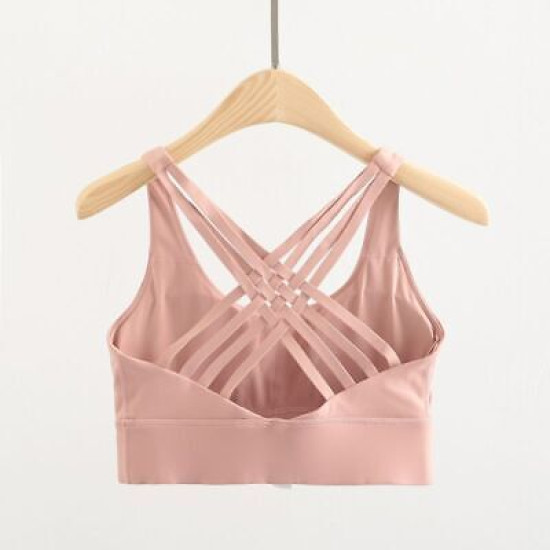 Padded Women Sports Bra Strappy Back Sportswear Medium Support Training Wear New
