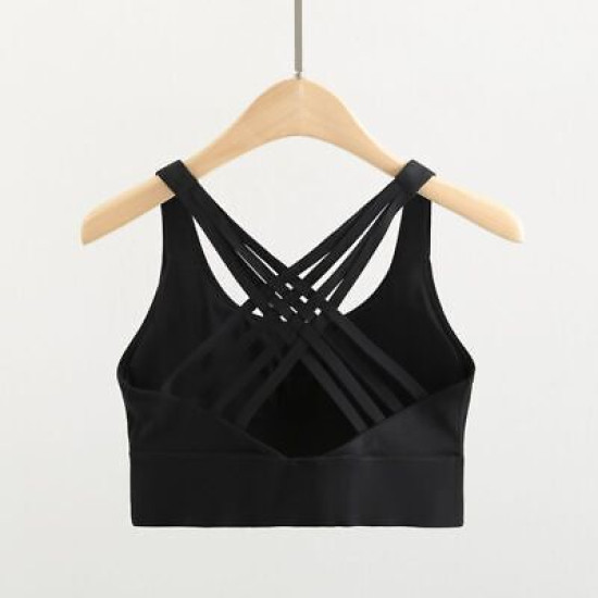Padded Women Sports Bra Strappy Back Sportswear Medium Support Training Wear New