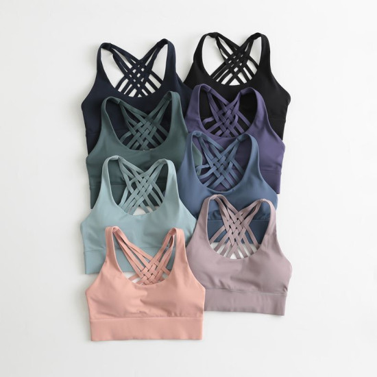 Padded Women Sports Bra Strappy Back Sportswear Medium Support Training Wear New