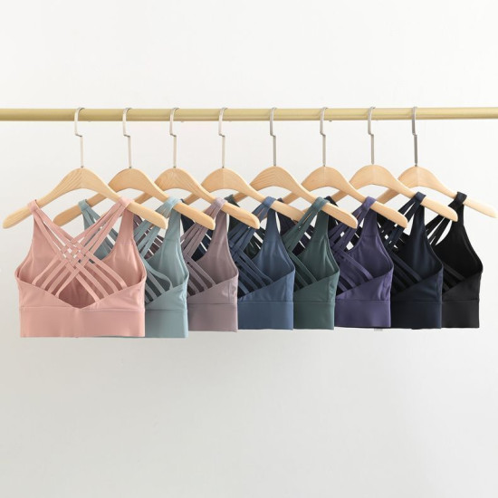 Padded Women Sports Bra Strappy Back Sportswear Medium Support Training Wear New